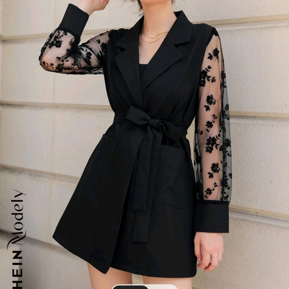 Black Belted Mesh Dress
